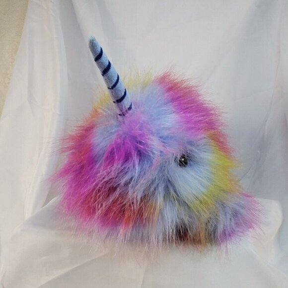 Aurora World 10" Neptune Narwhal Purple Blue Yellow Long Fur Plush 2018 - Picture 4 of 11